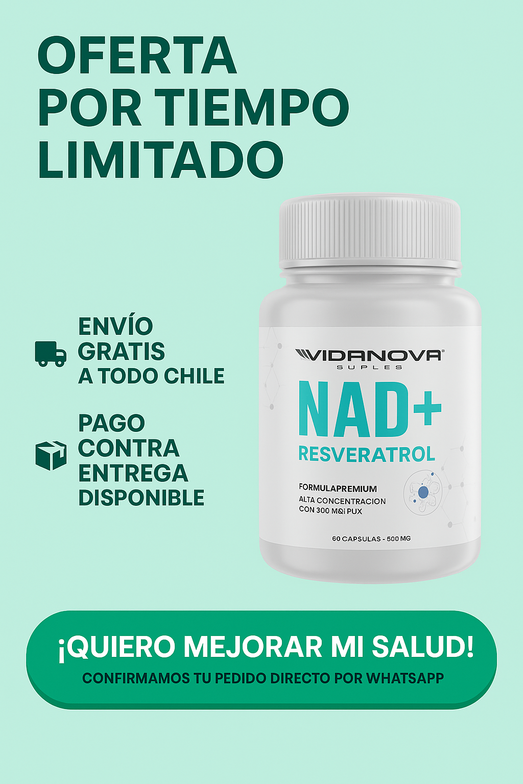 NAD+ RESVERATROL 500MG 60 CAPS ORIGINAL