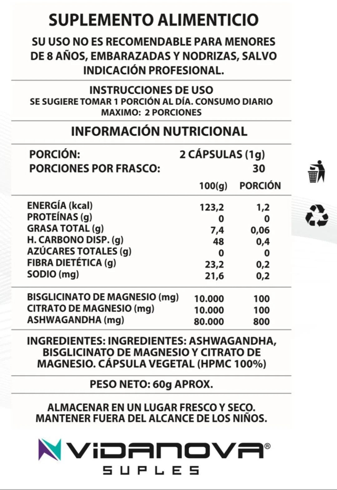 Ashwagandha + Magnesio 1000mg 60 CAPS